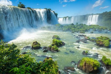 Dramatic Iguacu falls in southern Brazil at sunny day, South America