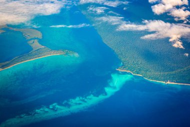 Saona Island aerial view with reefs and secluded beaches, Dominican Republic