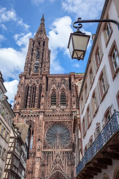 Strasbourgs Notre Dame gothic cathedral low angle, Alsace, Eastern France