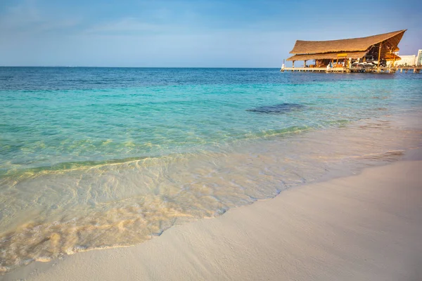 Tropical Paradise Cancun Idyllic Caribbean Beach Rustic Palapa Pier Riviera —  Fotos de Stock