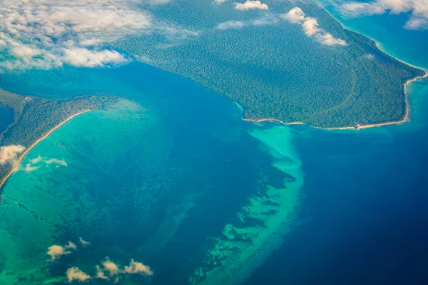 Saona Island aerial view with reefs and secluded beaches, Dominican Republic