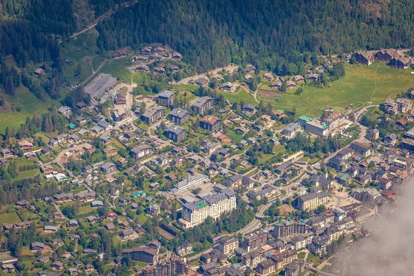 Chamonix village from above in Haute Savoie, French Alps, france