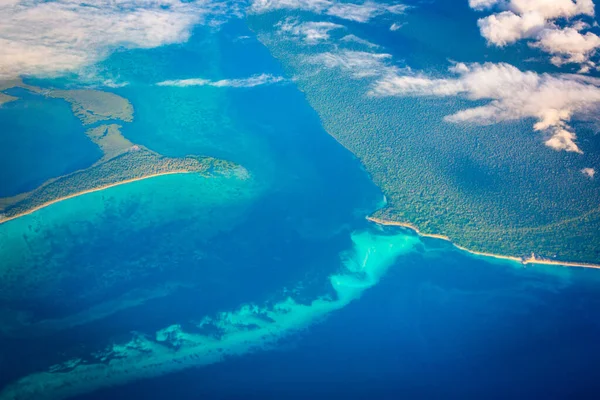 Saona Island aerial view with reefs and secluded beaches, Dominican Republic