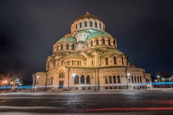 Alexander Nevski Kathedraal Sofia Nachts Verlicht Bulgarije Oost Europa Lange — Stockfoto