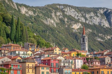 Idyllic Varenna skyline from Lake Como at sunset, Northern Italy