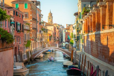 Peaceful Canal scenary in romantic Venice at springtime, Northern Italy