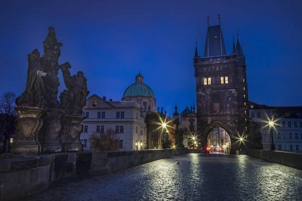 Charles Bridge Illuminated Night Prague Old Town Czech Republic — Zdjęcie stockowe