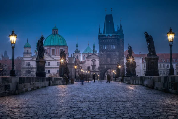 Charles Bridge Illuminated Night Prague Old Town Czech Republic — стоковое фото