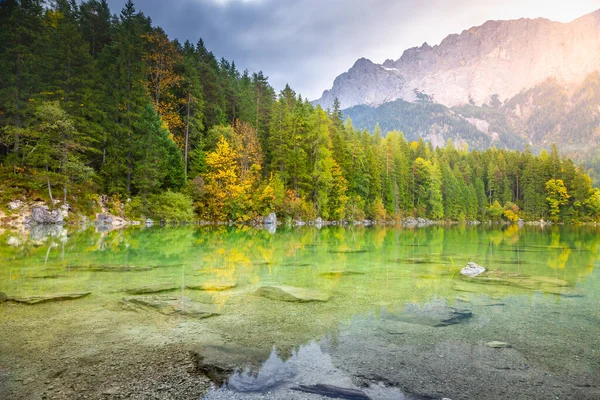 Eibsee lake with Zugspitze mountain range, German Alps, Bavaria, Garmisch-Partenkirchen, Germany