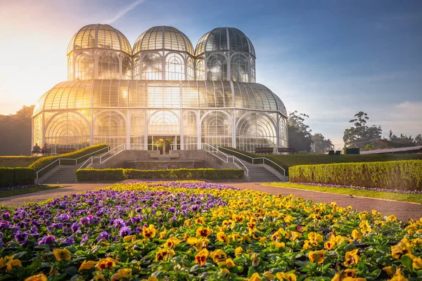 Curitiba 'daki Botanik Bahçesi çevresindeki halka açık park. Altın gün doğumu, Parana, Güney Brezilya