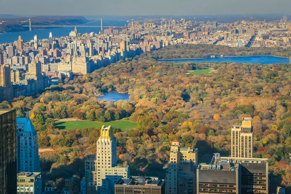 Central Park Aerial View Golden Autumn Manhattan Nowy Jork Stany — Zdjęcie stockowe