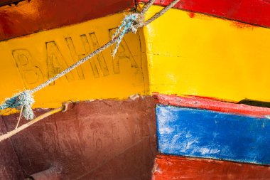 Porto Seguro, BAHIA, Kuzeydoğu Brezilya 'da renkli balıkçı teknesi yayı detayı