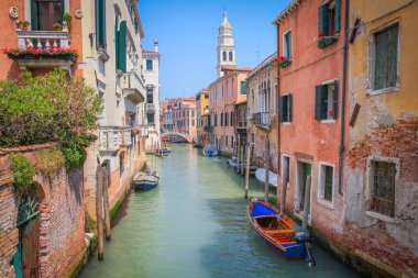 Peaceful Canal scenary in romantic Venice at springtime, Northern Italy