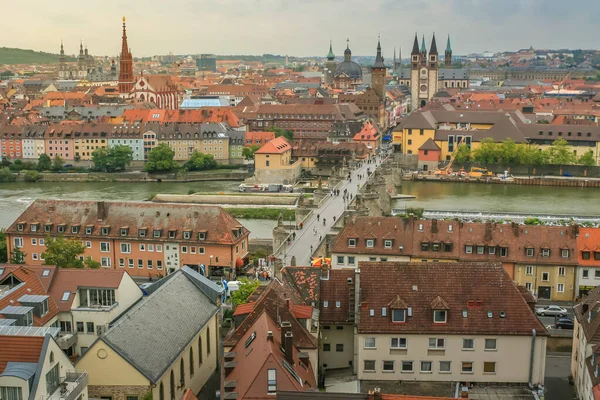 Wurzburg Stary Most Główny Alte Mainbrucke Wieczorem Frankonia Niemcy — Zdjęcie stockowe