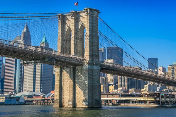 Brooklyn Bridge Manhattan Skyline Hudson River New York Cityscape Sunnyy — Zdjęcie stockowe
