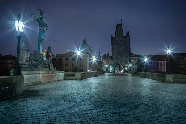 Карлов Мост Подсвеченный Старом Городе Чехия — стоковое фото
