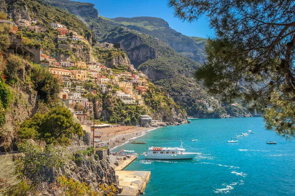 Positano Cityscape Bay Golden Sunset Amalfi Coast Italy Southern Europe — Stock Photo, Image