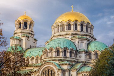St. Alexander Nevski Cathedral in Sofia at dramatic sunset, Bulgaria, Eastern Europe