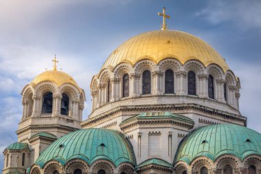 St. Alexander Nevski Cathedral in Sofia at dramatic sunset, Bulgaria, Eastern Europe