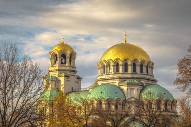 St. Alexander Nevski Cathedral in Sofia at dramatic sunset, Bulgaria, Eastern Europe