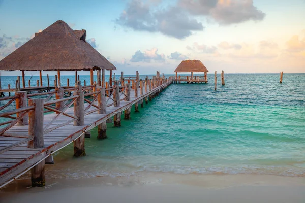 Cancun Idyllic Caribbean Beach Gazebo Rustic Palapa Riviera Maya Mexico —  Fotos de Stock