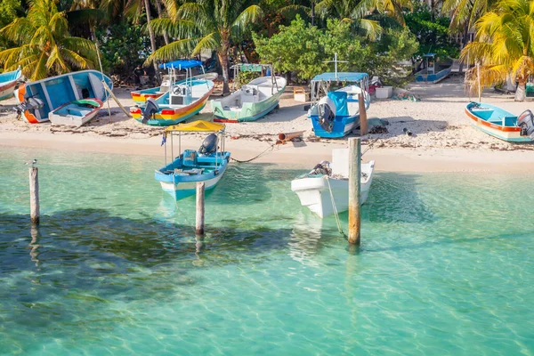 Cancun Marina Boats Idyllic Caribbean Bach Sunset Riviera Maya México —  Fotos de Stock