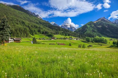 Stubai Vadisi 'ndeki Alp çayırları ve Avusturya' nın Innsbruck yakınlarındaki Kuzey Tyrol köyü.