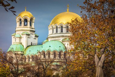 St. Alexander Nevski Cathedral in Sofia at dramatic sunset, Bulgaria, Eastern Europe