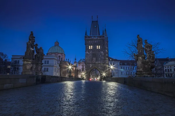 Charles Bridge Illuminated Night Prague Old Town Czech Republic — Zdjęcie stockowe