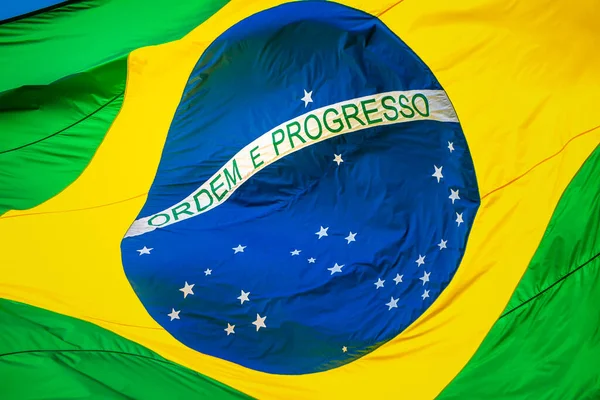 Brasiliens Nationalflagge Blauen Himmel Brasilia Südamerika — Stockfoto