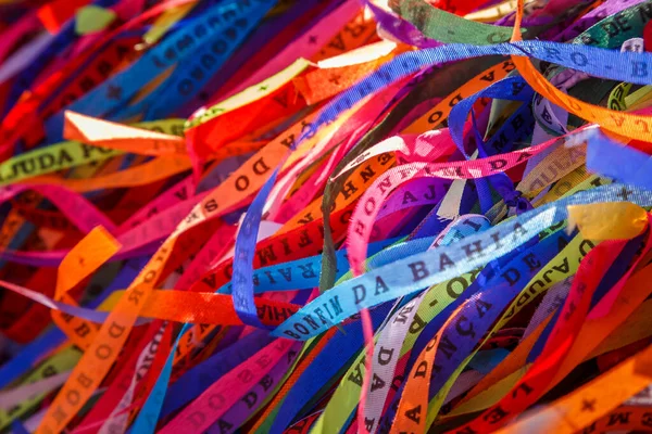 Colorful Lord of Bonfim ribbon tapes symbol of faith and good luck in Trancoso, BAHIA