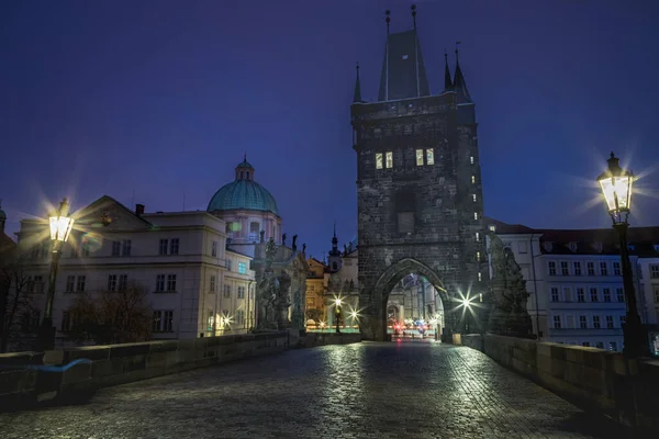 Charles Bridge Illuminated Night Prague Old Town Czech Republic — Stok fotoğraf