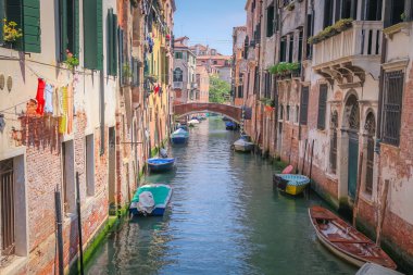 Peaceful Canal scenary in romantic Venice at springtime, Northern Italy