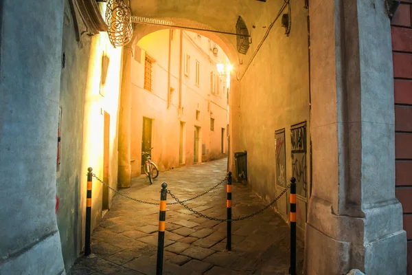 イタリア トスカーナ州の黄金の夕日のルッカの中世の旧市街の路地 — ストック写真