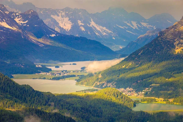 Celerina Och Engadine Lakes Moritz Silvaplana Och Maloja Ovanifrån Muottas — Stockfoto