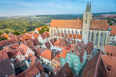 Ortaçağ Rothenburg ob der Tauber Eski şehir manzarası, Franconia, Almanya