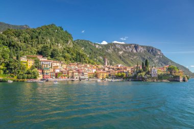 Idyllic Varenna skyline from Lake Como at sunset, Northern Italy