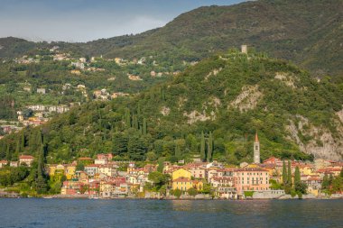 Idyllic Varenna skyline from Lake Como at sunset, Northern Italy