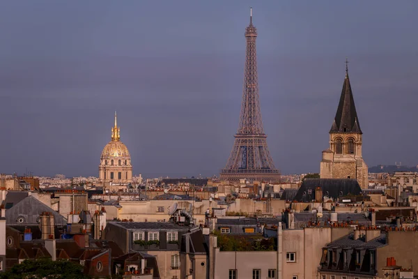 Eiffeltornet Och Les Invalides Vid Gyllene Romantisk Soluppgång Paris Stadsbild — Stockfoto