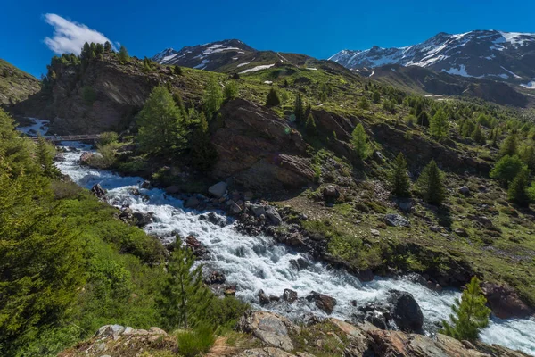 Rivière Ruisseau Dans Les Montagnes Parc National Stelvio Par Ciel — Photo