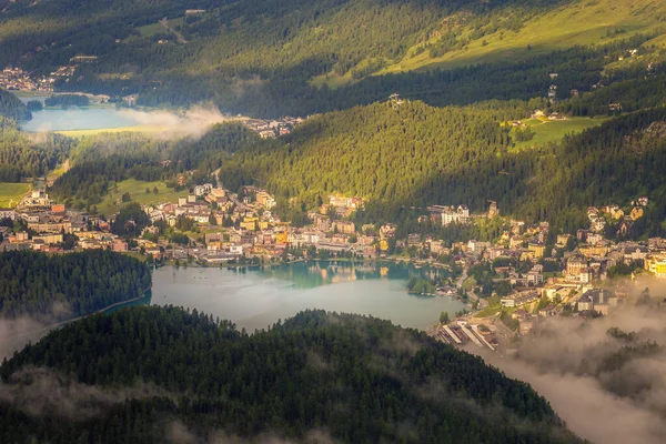 Celerina Engadinemeren Moritz Silvaplana Maloja Van Boven Muottas Muragl Zwitserland — Stockfoto