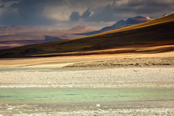 Laguna Blanca Laguna Bianca Cielo Drammatico Altiplano Della Bolivia Sud — Foto Stock