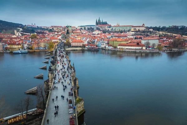 Karlsbron Prag Gamla Stan Skymningen Tjeckien — Stockfoto