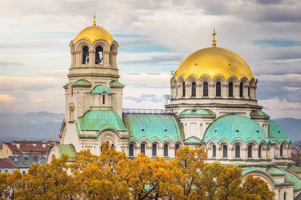 St. Alexander Nevski Cathedral in Sofia at dramatic sunset, Bulgaria, Eastern Europe