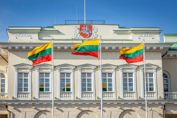 Presidentpalatset Vilnius Och Litauiska Flaggor Vinkar Solig Dag Litauen — Stockfoto