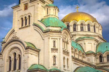 St. Alexander Nevski Cathedral in Sofia at dramatic sunset, Bulgaria, Eastern Europe