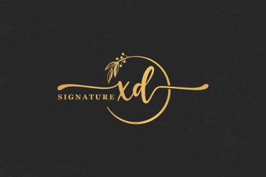 Altın imza ilk harf XD. Altın imza El yazısı vektör logosu tasarımı resimleme