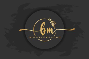 İlk harf bm için altın imza logosu. El yazısı vektör resimleme