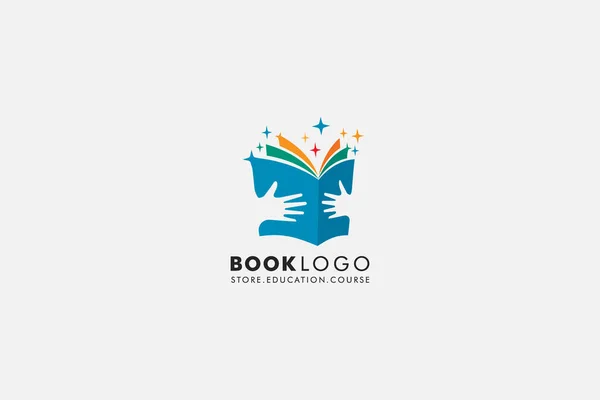 Hand Keep Open Book Logo Education Flat Vector Logo Design — Διανυσματικό Αρχείο