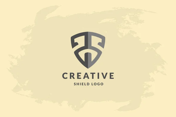 Första Bokstaven Form Sköld Handstil Vektor Logotyp Design Illustration Bild — Stock vektor